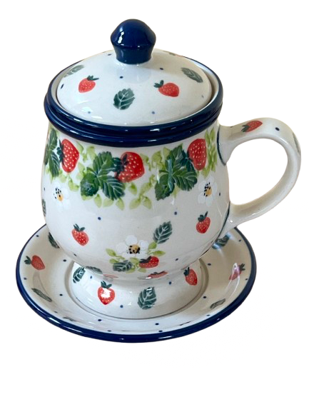 Mug with Infuser & Saucer 10 oz Strawberry Field
