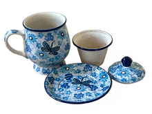 Load image into Gallery viewer, Mug with Infuser &amp; Saucer 10 oz Misty Dragonfly
