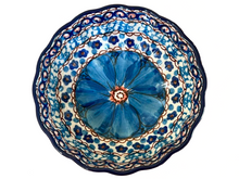 Load image into Gallery viewer, Scalloped Bowl 4.5&quot; Unikat Cobalt  Flowers
