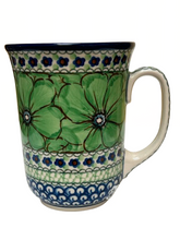 Load image into Gallery viewer, Bistro Mug 17 oz Unikat Green Flowers
