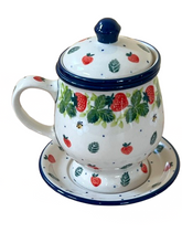 Load image into Gallery viewer, Mug with Infuser &amp; Saucer 10 oz Strawberry Field
