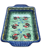 Rectangular Baker with Handles 13” Unikat Happy Rooster