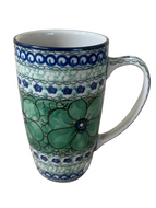 Latte Mug 12 oz UNIKAT Green Flowers