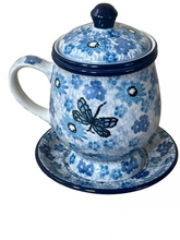 Load image into Gallery viewer, Mug with Infuser &amp; Saucer 10 oz Misty Dragonfly
