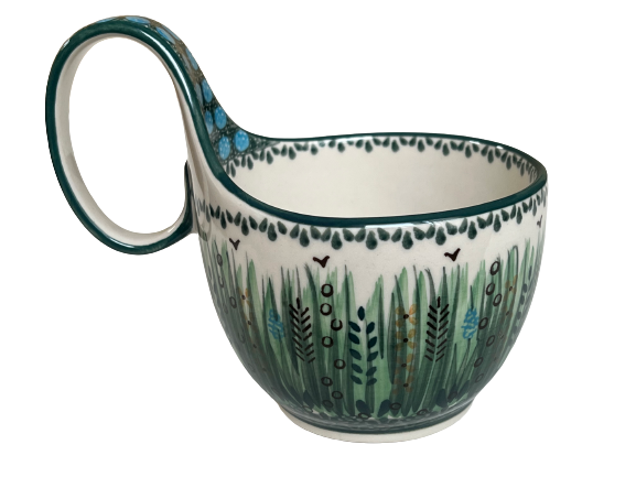 Bowl With Loop Handle 16 oz Unikat Green Lake Grass