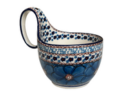 Bowl With Loop Handle 16 oz Unikat Cobalt Flowers